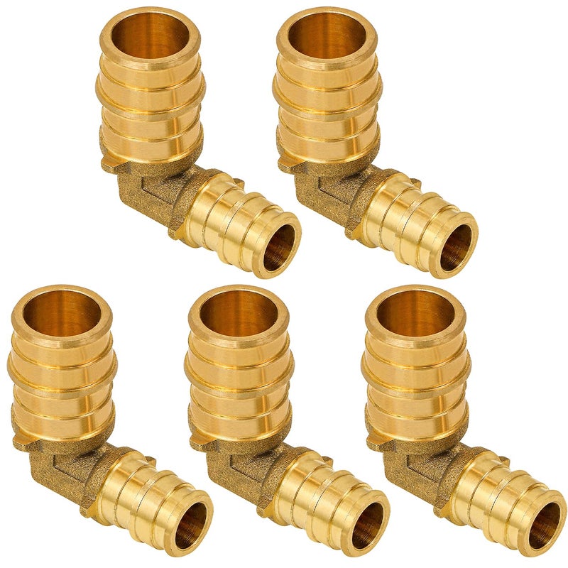 Supply Giant 3/4 Inch x 1/2 Inch 90 Degree Reducing Elbow Pex Fitting, 3/4" x 1/2" Expansion Pex-A Elbow Brass No Lead Brass, For Use in Pex-A-Tubing Connection (Pack of 5) - Image 1